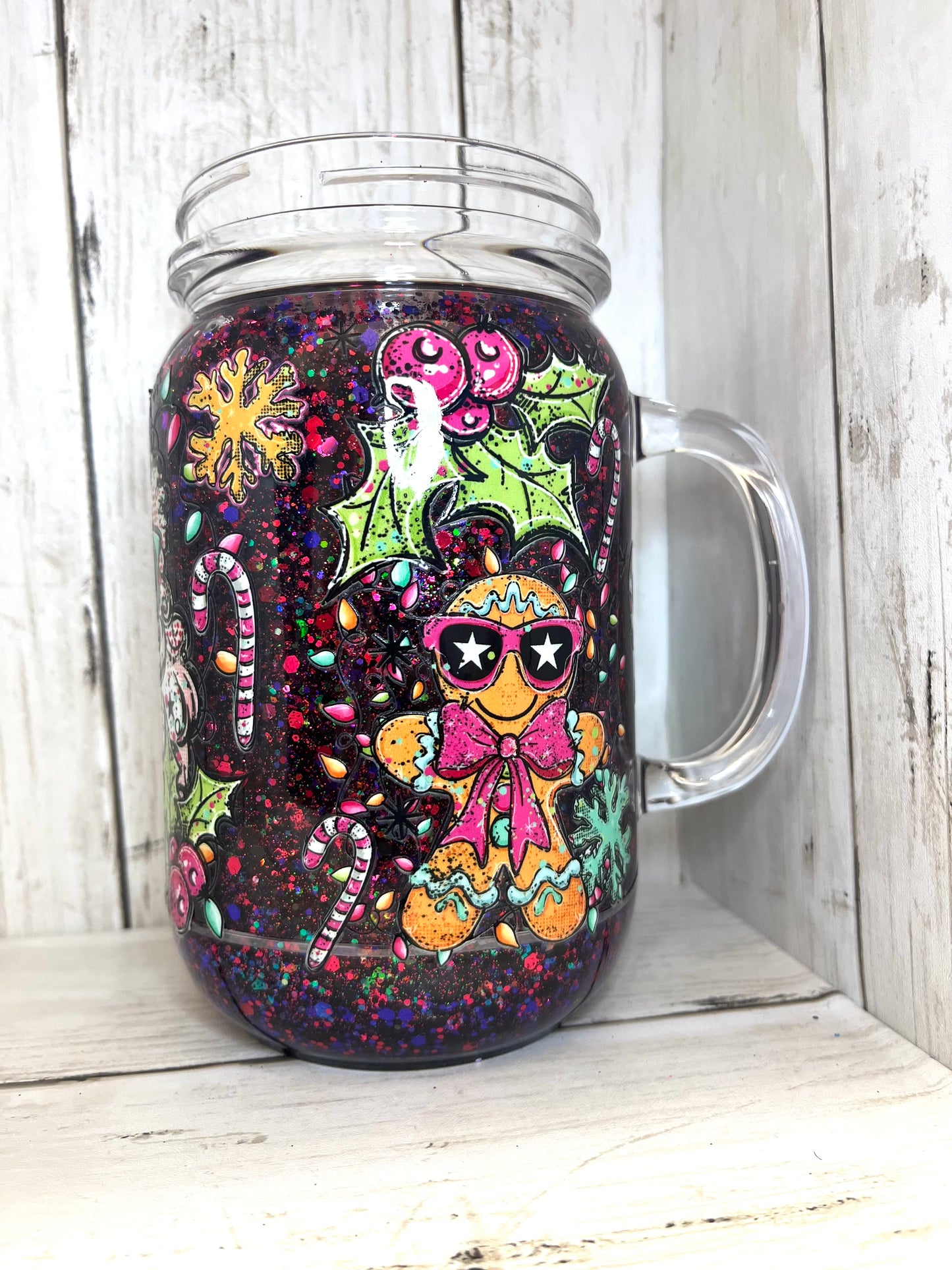 RTS {Retro Christmas} 20oz Mason Jar Snow Globe