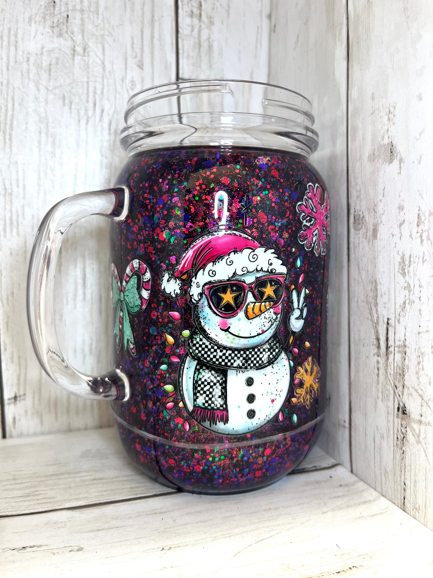 RTS {Retro Christmas} 20oz Mason Jar Snow Globe
