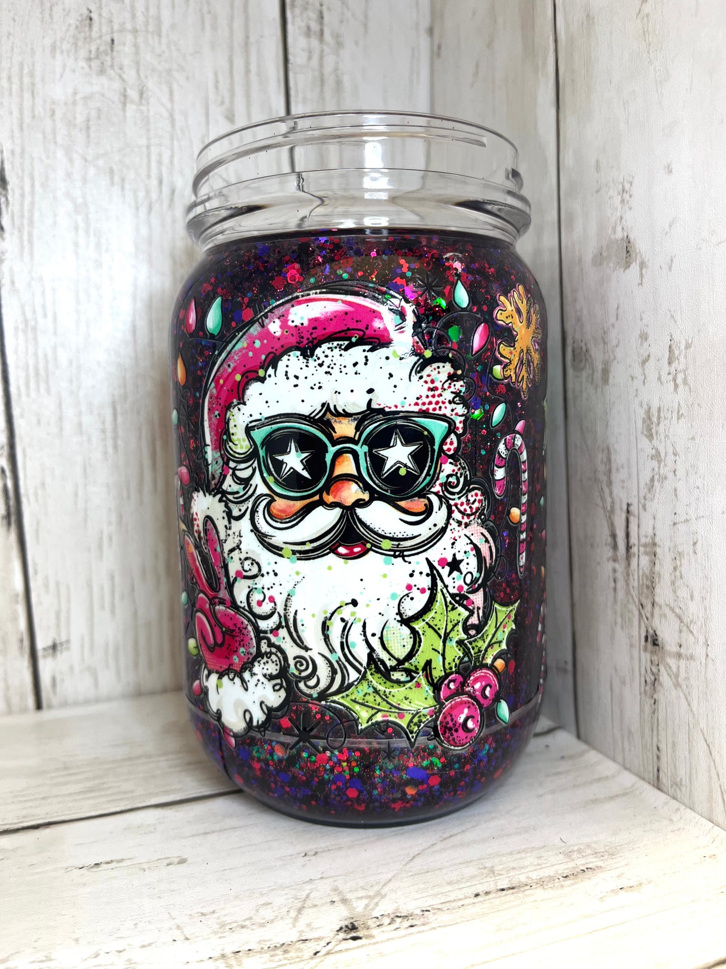 RTS {Retro Christmas} 20oz Mason Jar Snow Globe