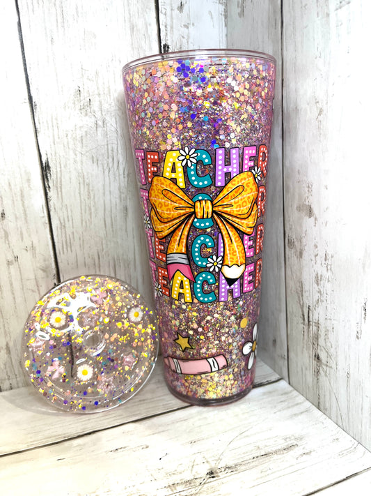 RTS {Bow Pencil Teacher} 24oz Snow Globe