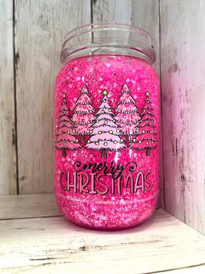 RTS {Pink Christmas} 20oz Mason Jar Snow Globe