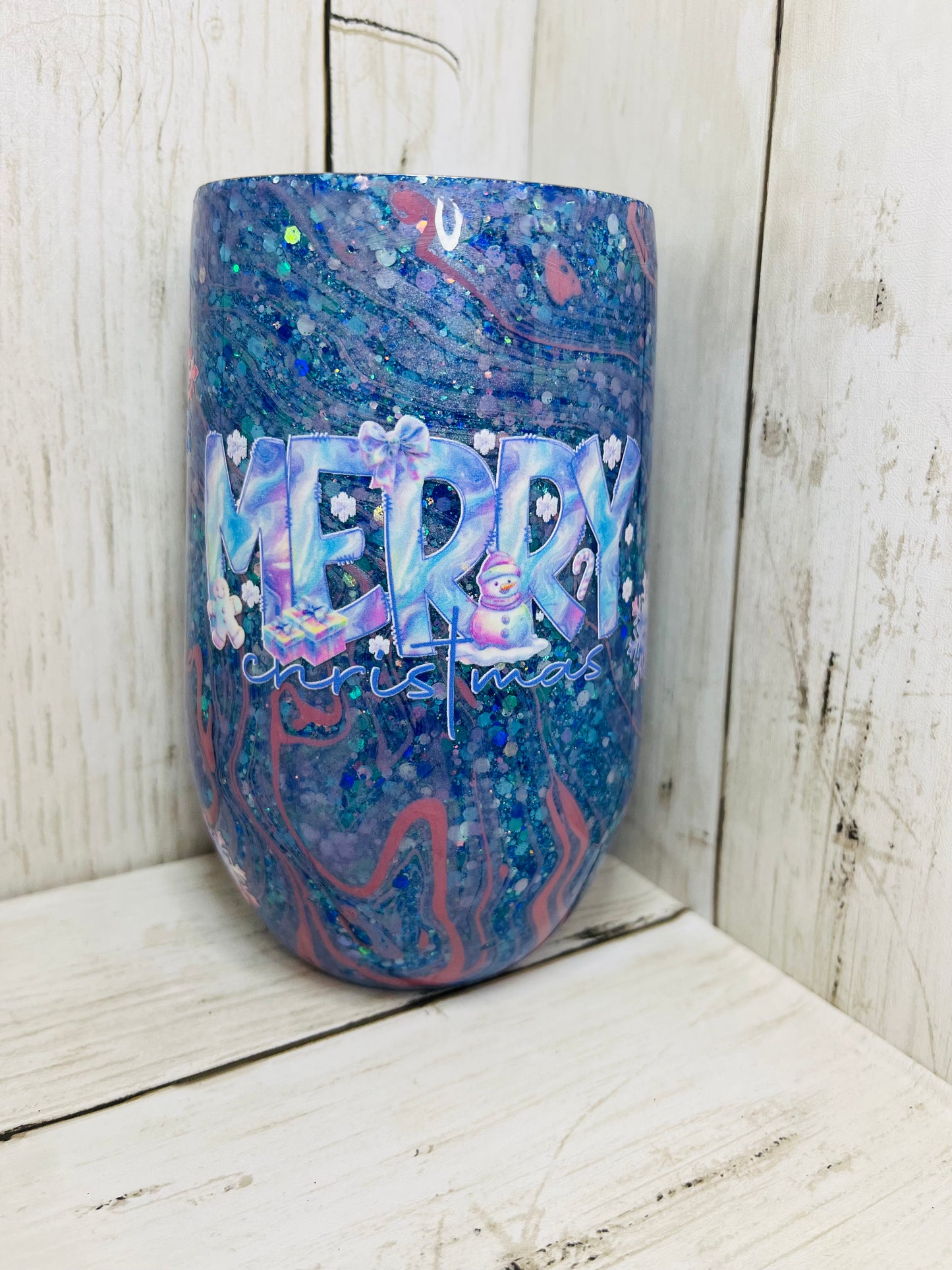 RTS {Pastel Christmas Hydro Dip} 16oz Wine Glass