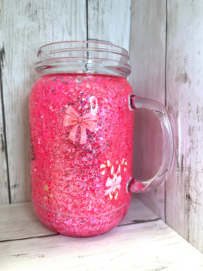 RTS {Pink Christmas} 20oz Mason Jar Snow Globe