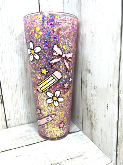 RTS {Bow Pencil Teacher} 24oz Snow Globe