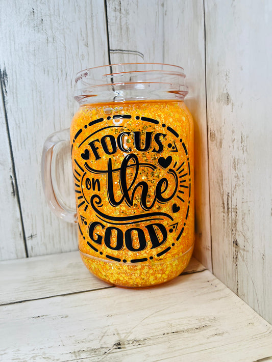 RTS {Focus on the Good} 20oz Mason Jar Snow Globe